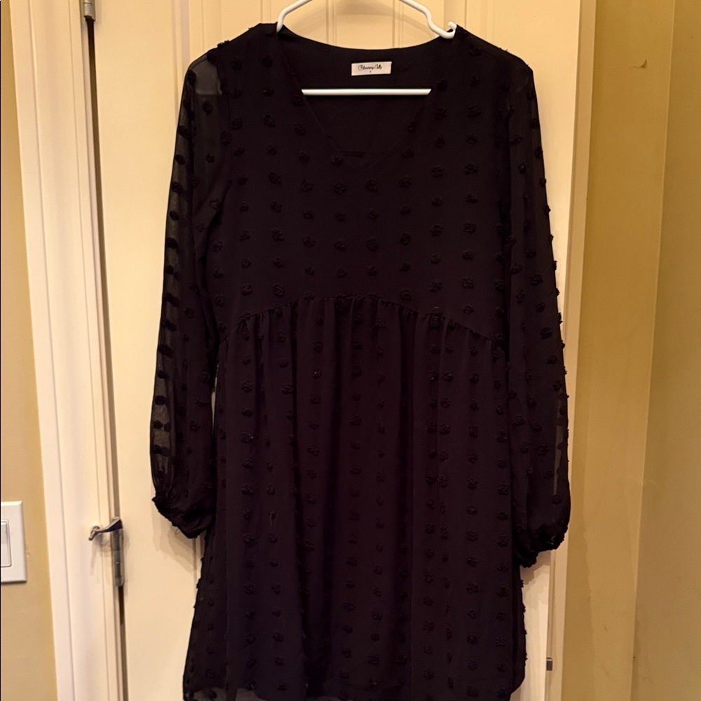 Theory Black Textured Long-Sleeve Dress